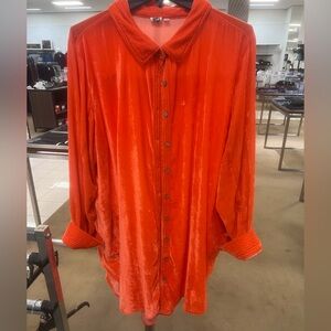 Ivy Jane Orange Velvet Button Down Shirt